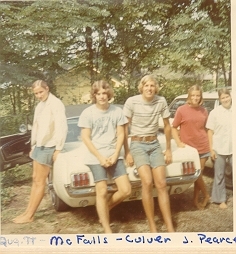 Jim Pearce and Paul St. Angelo at Nupis cottage in Culver, IN hitch hiking to Michigan, Aug 1972